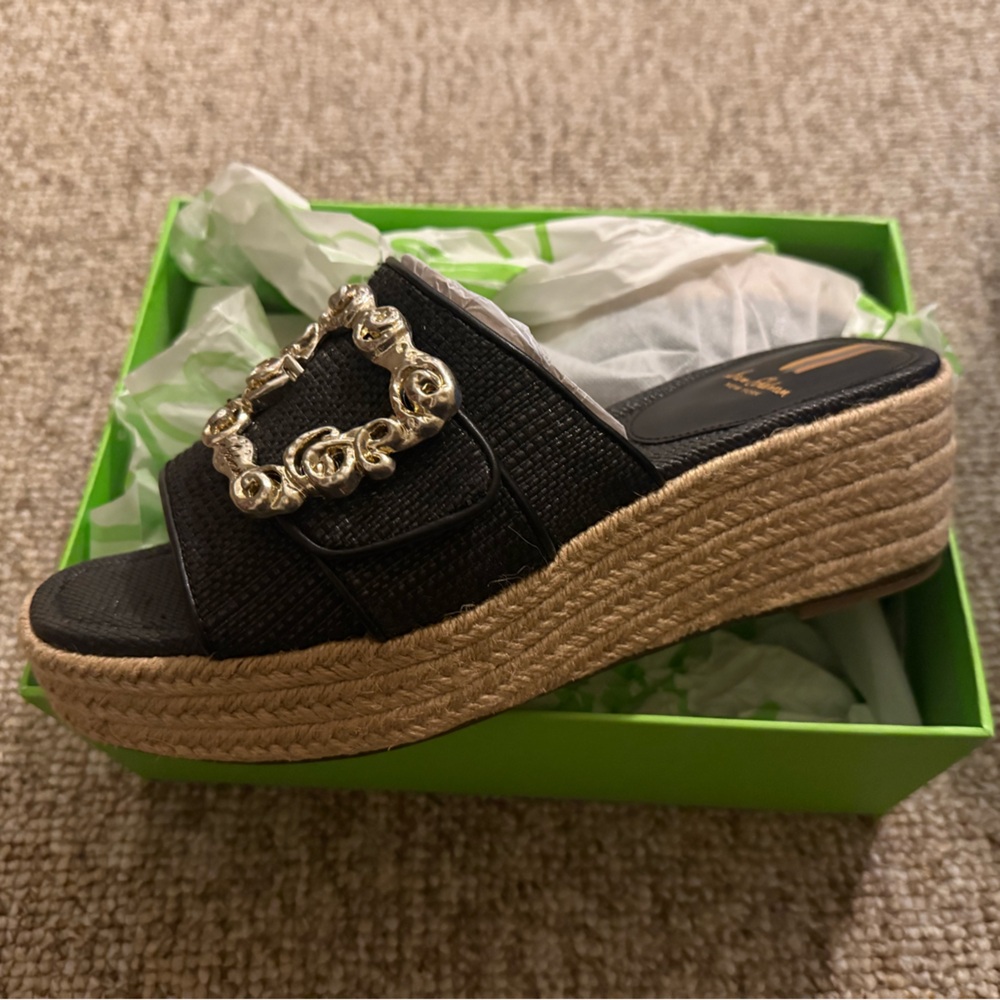 Sam Edelman Black Espadrille Wedges sandals The Celia black raffia
